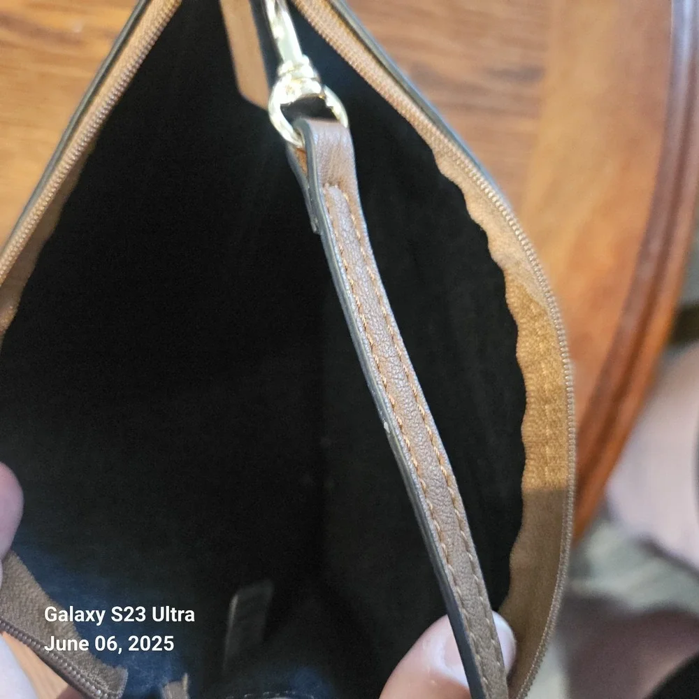 Calvin Klein Brown Faux‎ Leather Zip Wristlet Clutch Wallet Clip On Bag